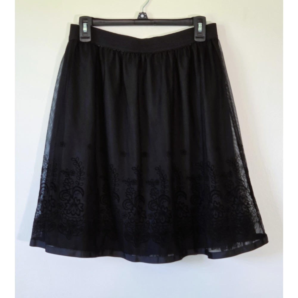 Studio 253 Black Velvet Burnout Ribbon Hem Ruffle Lined Skirt Size M Witchy Goth